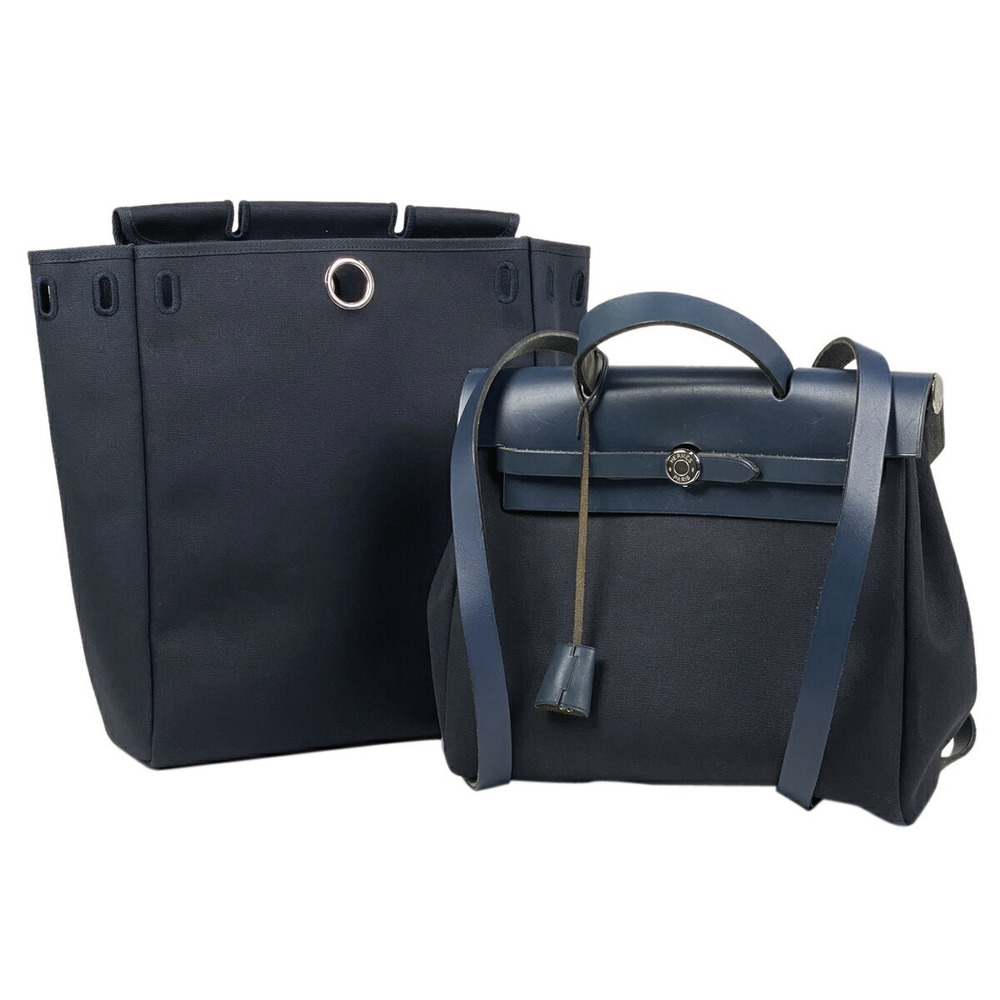 HERMES Ale Bag Ad PM Handbag Day Rucksack Toile Officier Navy Blue E